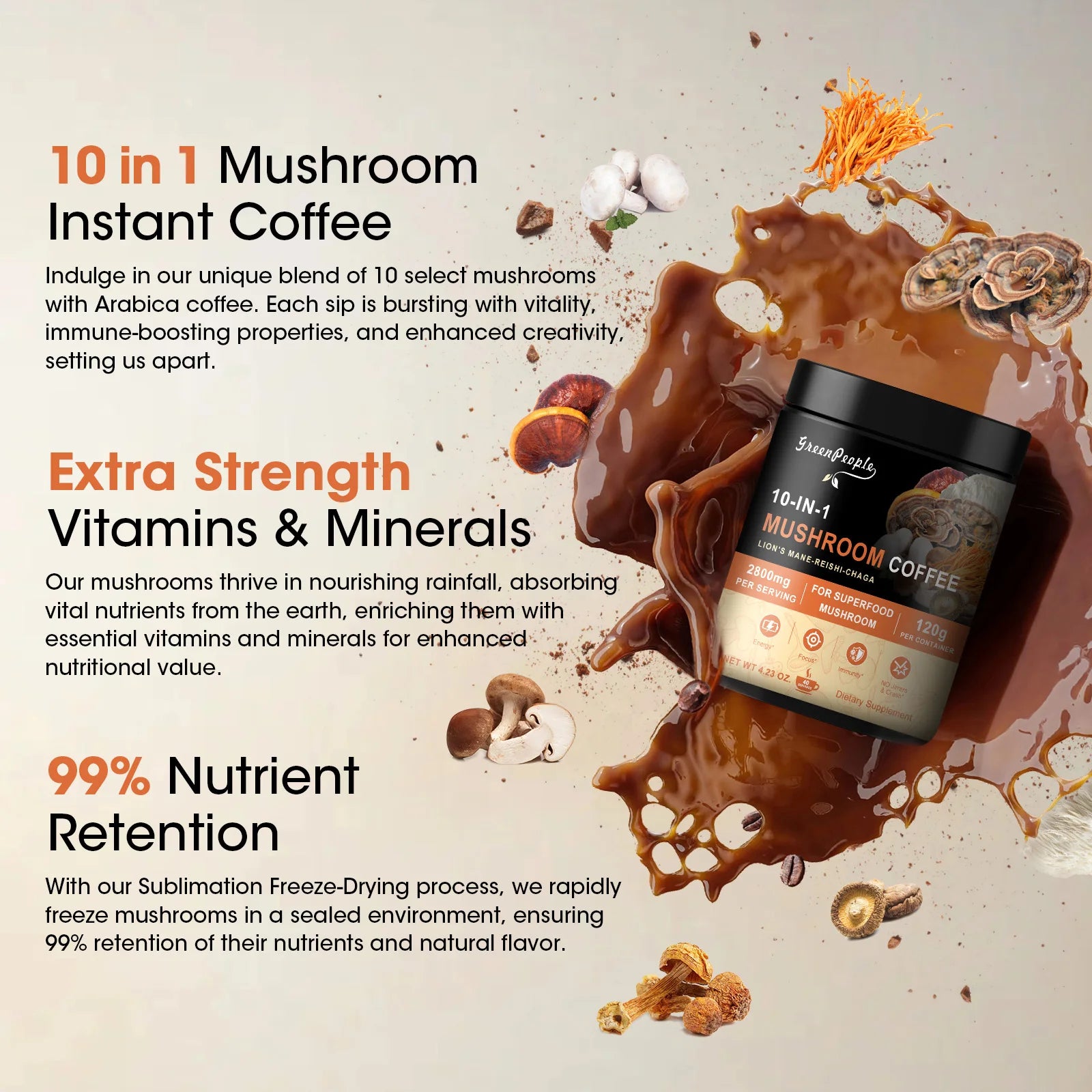 Organic Mushroom Ground Coffee with Lion's Mane Mushroom and Chaga for Better Focus and Immune Support Memory| 120g