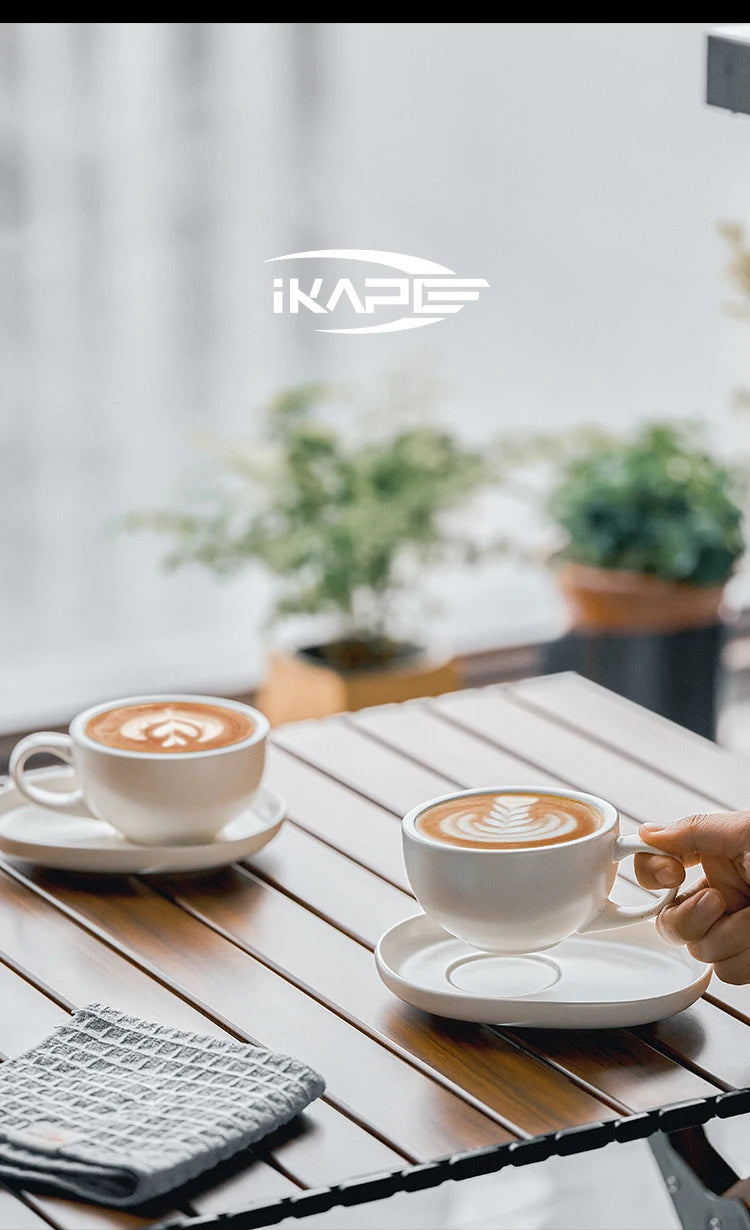 IKAPE Latte Cup with Saucer,270ml Large Capacity  Ceramic Coffee Cup, Ideal for Coffee Lovers & Baristas