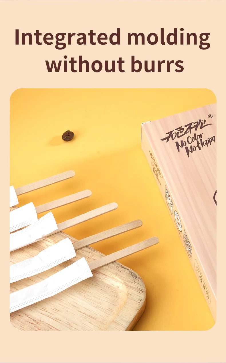 100/200pcs Individually Packaged Wooden Coffee Stirrers Disposable Eco-Friendly Stirrers for Coffee Cocktails Hot Beverages