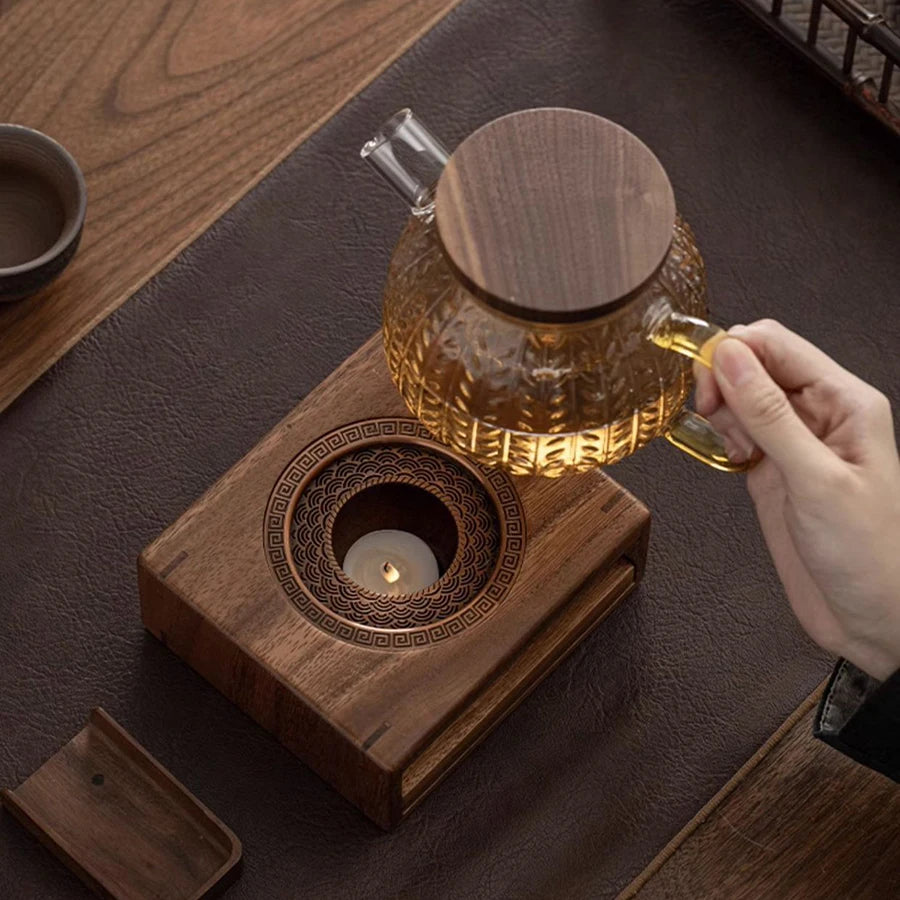 Wooden Tea Pot Heater Tea Supplies Elegant Tea Warmer Heating Coffee Milk Decoration for Home Kitchen Garden Travel Winter Gift