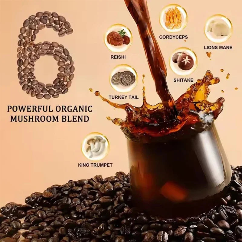 Natural Mushroom Coffee with 6 Adaptogenic Mushrooms for Better Energy, Focus, Digestion, Immunity with Lions Mane & Turkey Tail