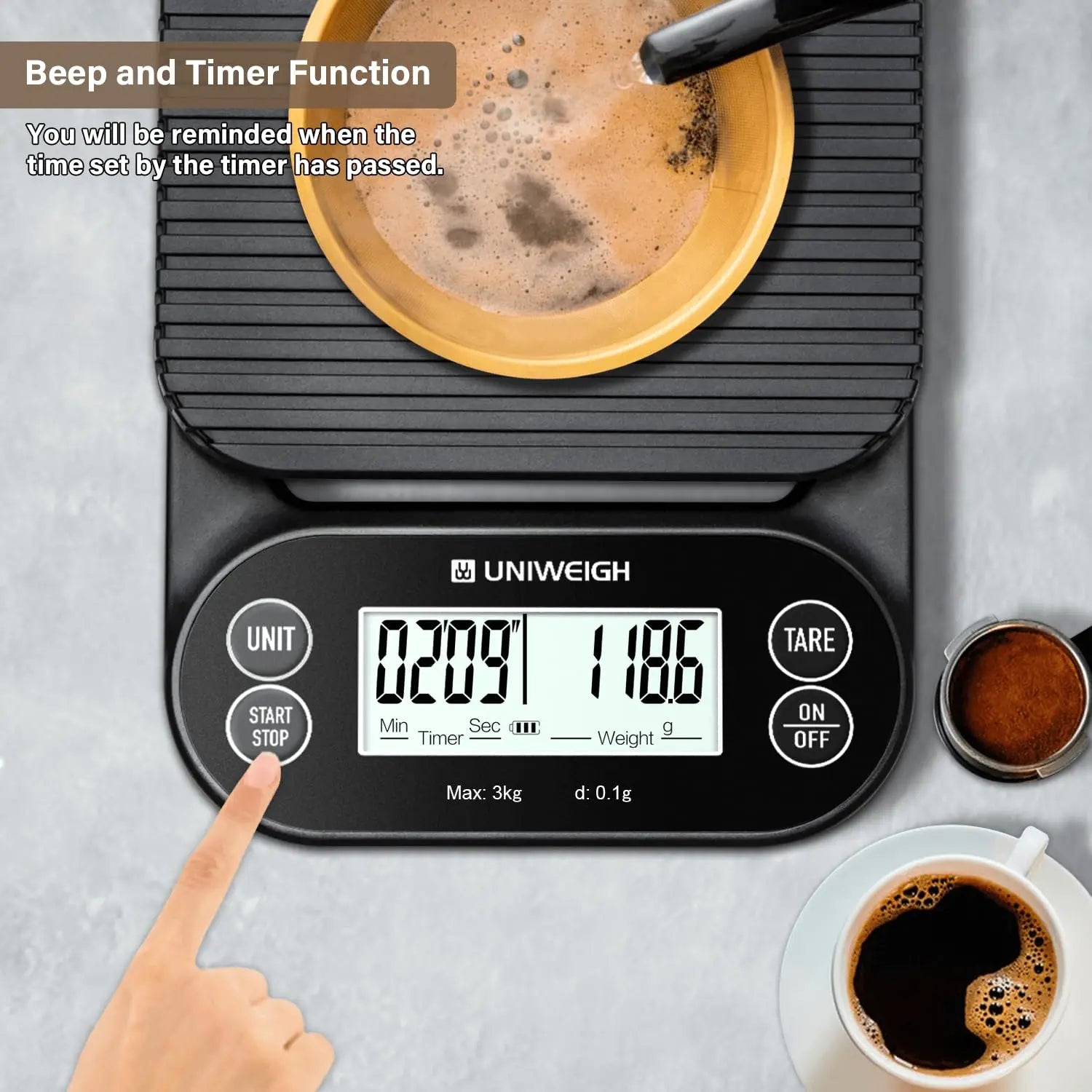 3kg/0.1g High-Precision Electronic Coffee Scale with Timer, Automatic Shut-Off/Tare Function, LCD Display Kitchen Scale