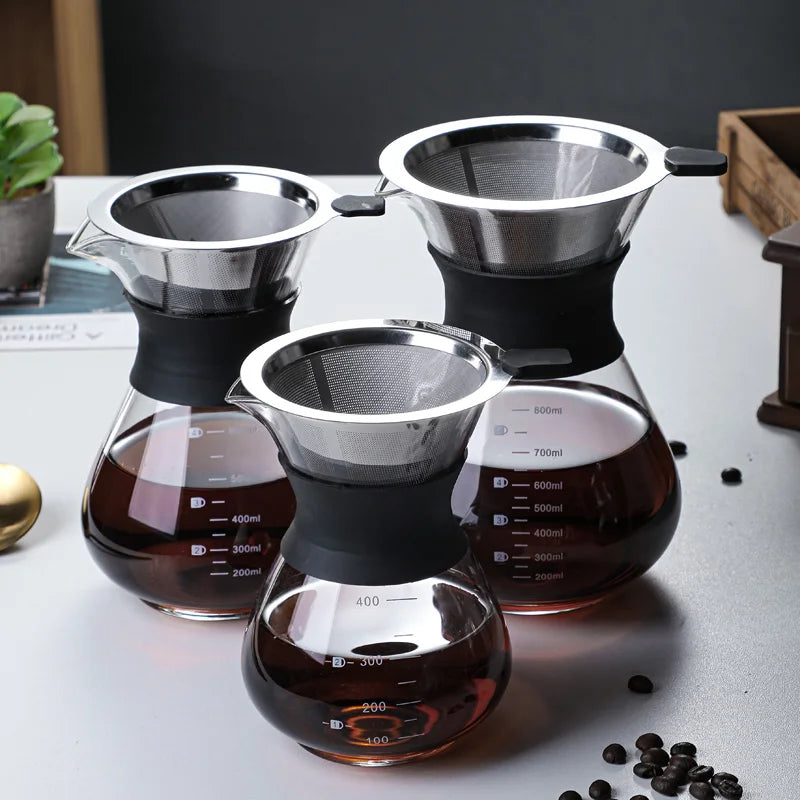 Glass Pour Over Coffee Maker Set with Sharing Carafe, Household Drip Coffee Brewer Kit for Home Brewing