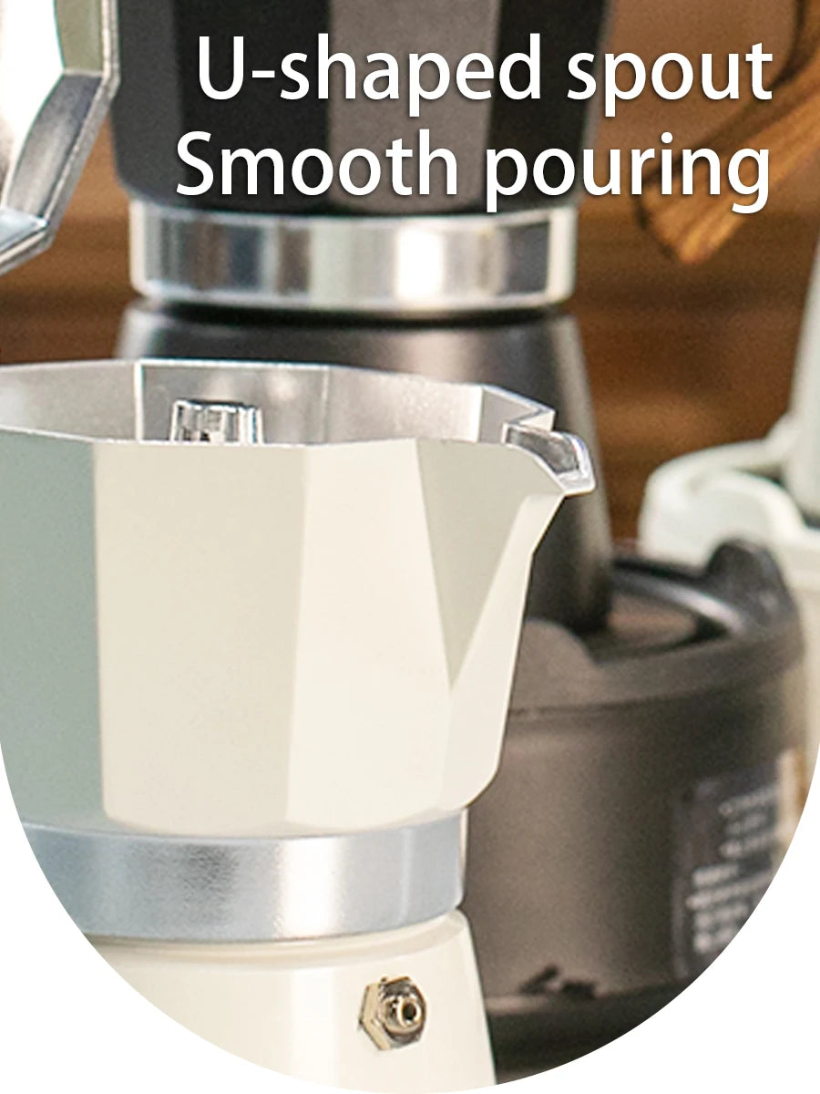 Classic coffee mocha pot with handle, reusable filter, manual operation, suitable for home kitchen