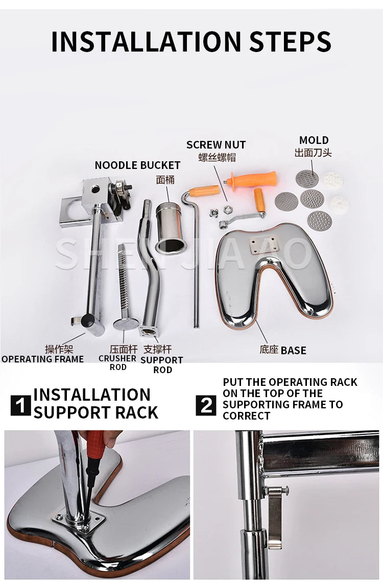 Household Manual Stainless Steel Noodle Pressing Machine Portable Two-axis Noodle Making Machine 10 Kinds of Pasta Making