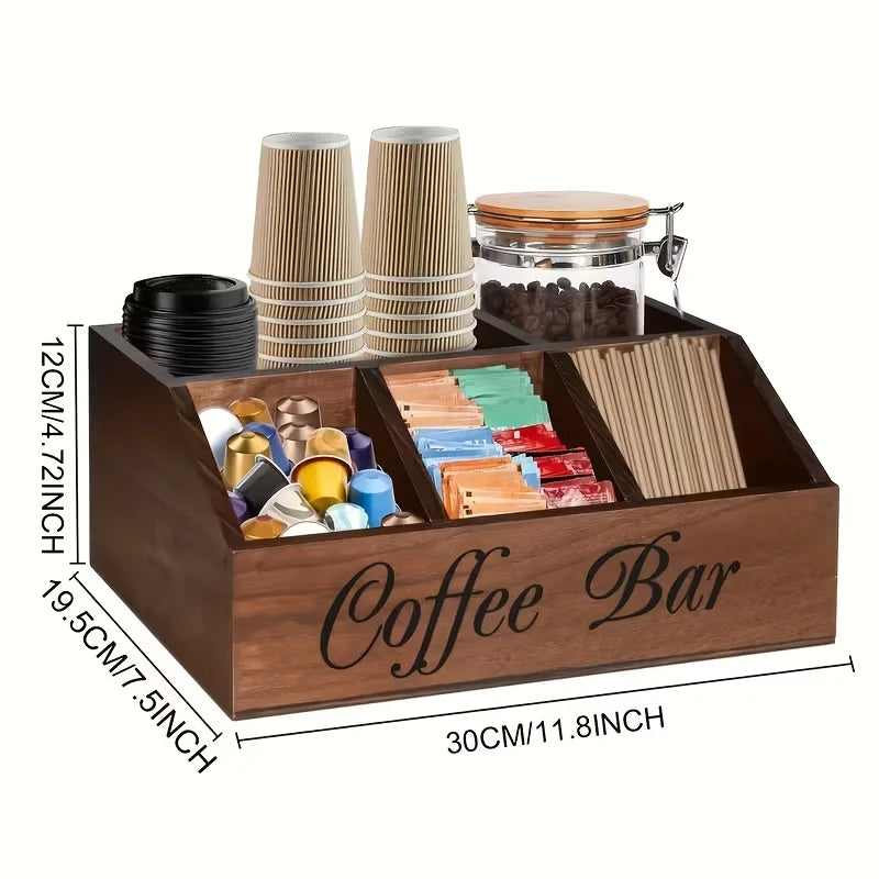 A Boutique Coffee Storage Box | Classic Wooden Multipurpose Organizer For Coffee Supplies, Shelf Baskets