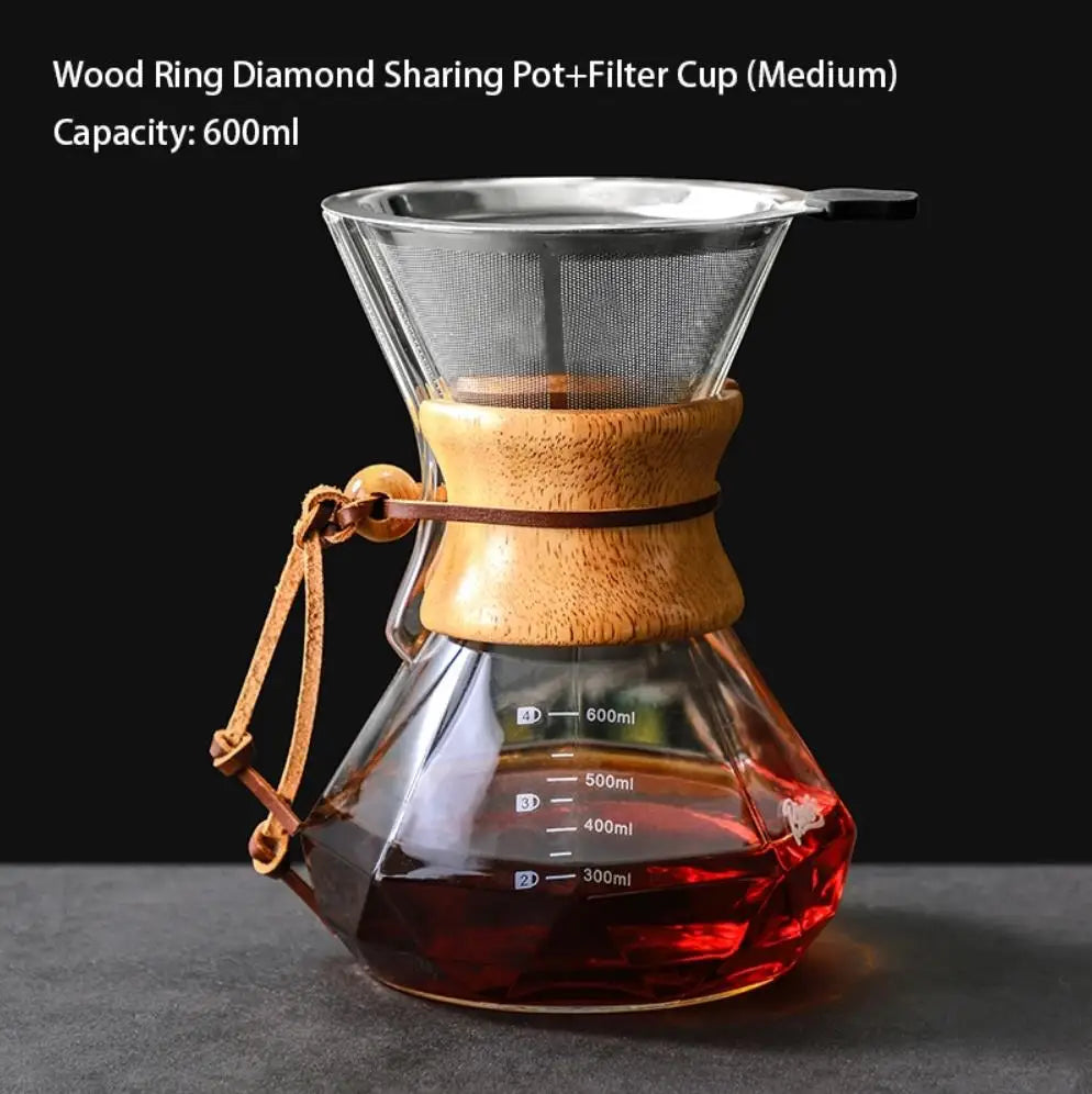 Glass Coffee Pot with Stainless Steel Filter Drip Brewing Hot Brewer Hand Brewed Coffee Pot with Filter Pour Over Coffee Maker
