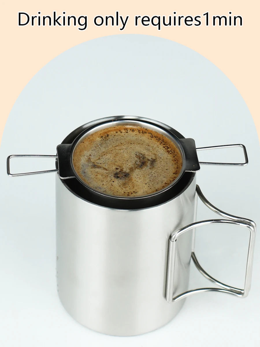 Stainless steel folding ear filter cup, no filter paper, easy to carry and clean funnel, outdoor camping coffee utensils
