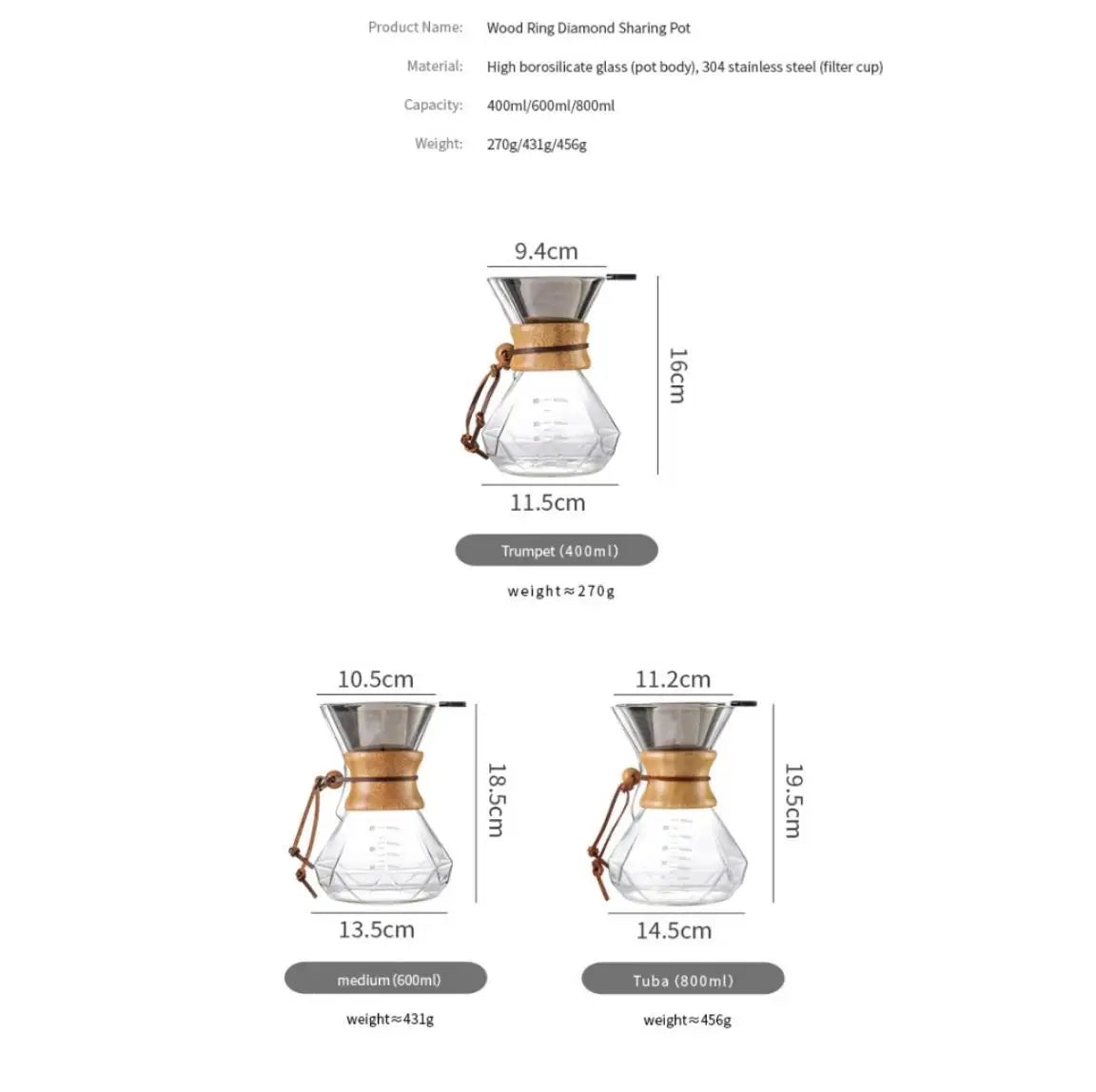 Glass Coffee Pot with Stainless Steel Filter Drip Brewing Hot Brewer Hand Brewed Coffee Pot with Filter Pour Over Coffee Maker