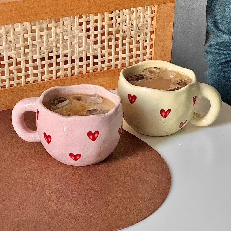 1pcs Hand Painted Love Mug Creative Heart  Water Cup Ceramic Milk Mug With Handle Valentine's Day Gift