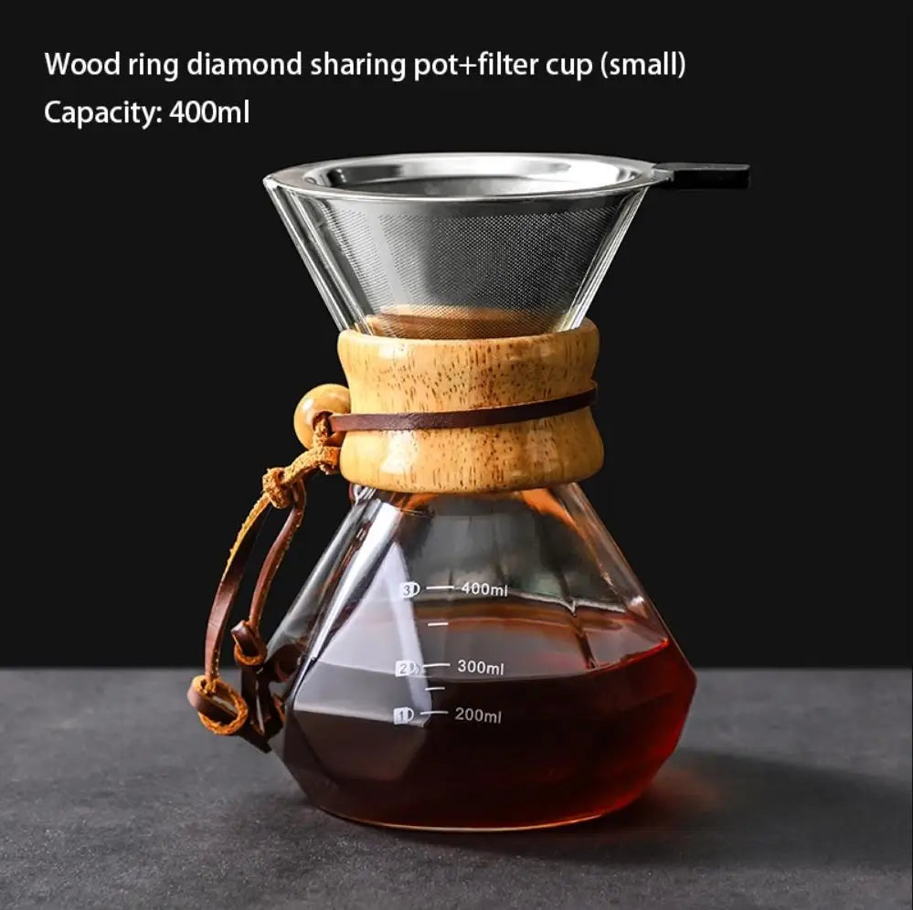 Glass Coffee Pot with Stainless Steel Filter Drip Brewing Hot Brewer Hand Brewed Coffee Pot with Filter Pour Over Coffee Maker