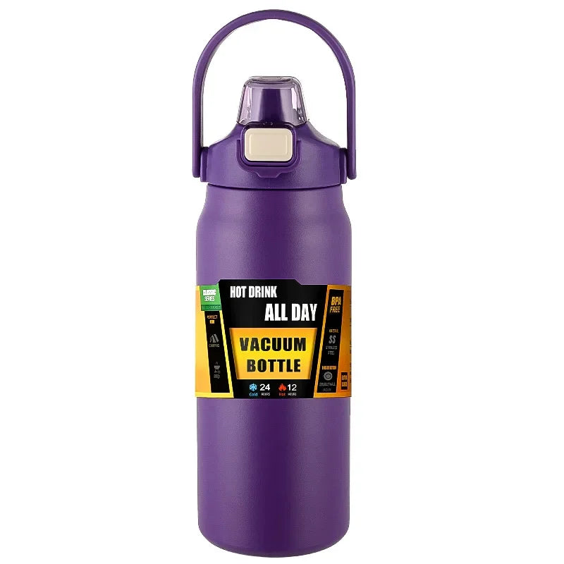 Portable Thermos with Straw Cold and Hot Thermal Mug Tumbler Coffee Cup Sports Vacuum Flasks 304 Stainless Steel Water Bottle