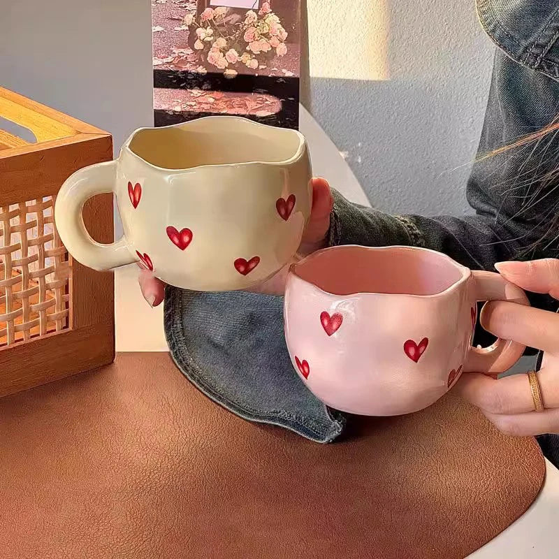 1pcs Hand Painted Love Mug Creative Heart  Water Cup Ceramic Milk Mug With Handle Valentine's Day Gift