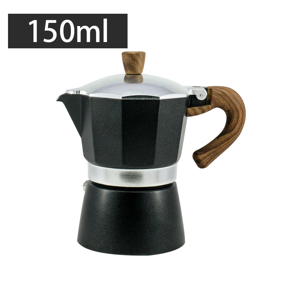 Classic coffee mocha pot with handle, reusable filter, manual operation, suitable for home kitchen