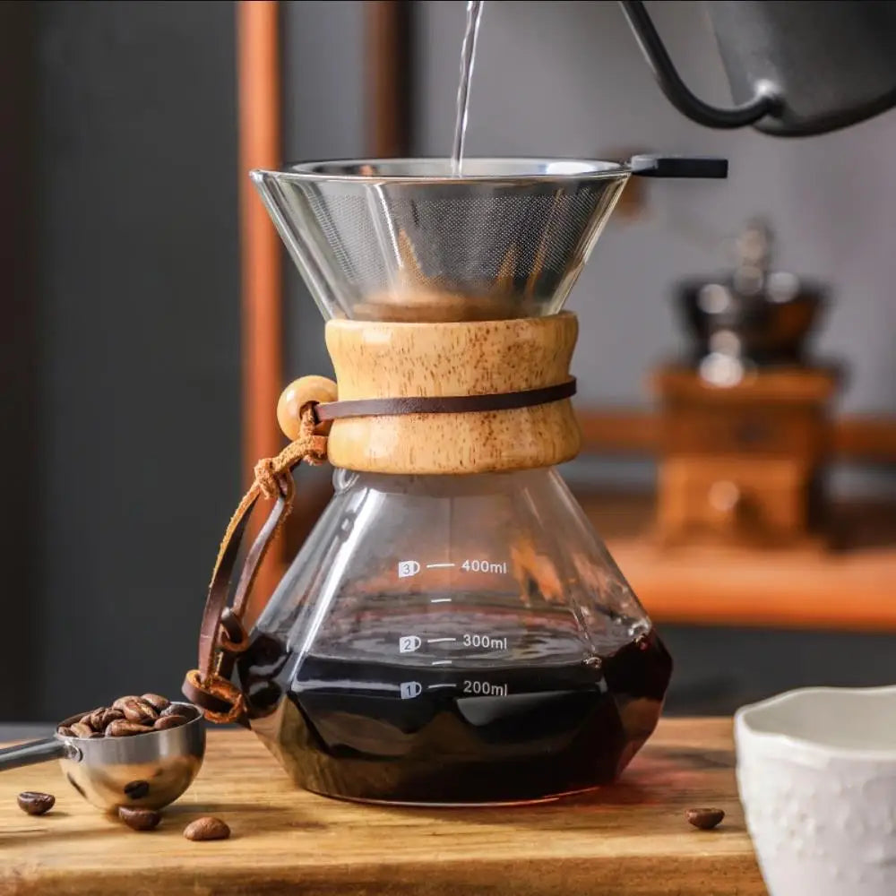 Glass Coffee Pot with Stainless Steel Filter Drip Brewing Hot Brewer Hand Brewed Coffee Pot with Filter Pour Over Coffee Maker