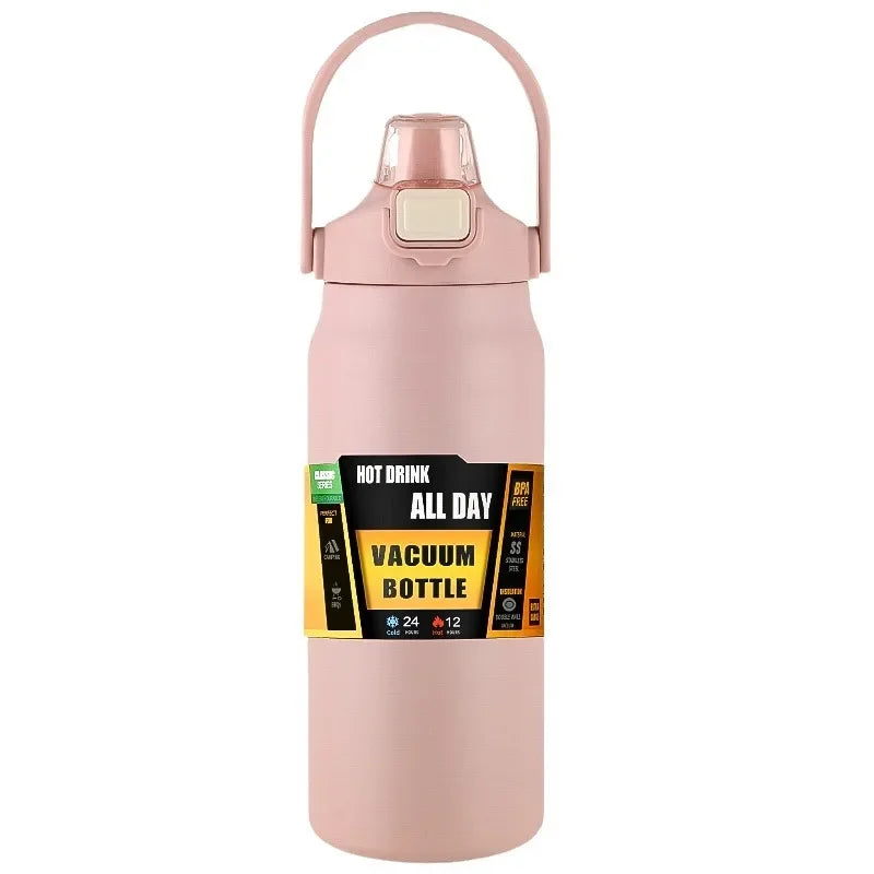 Portable Thermos with Straw Cold and Hot Thermal Mug Tumbler Coffee Cup Sports Vacuum Flasks 304 Stainless Steel Water Bottle