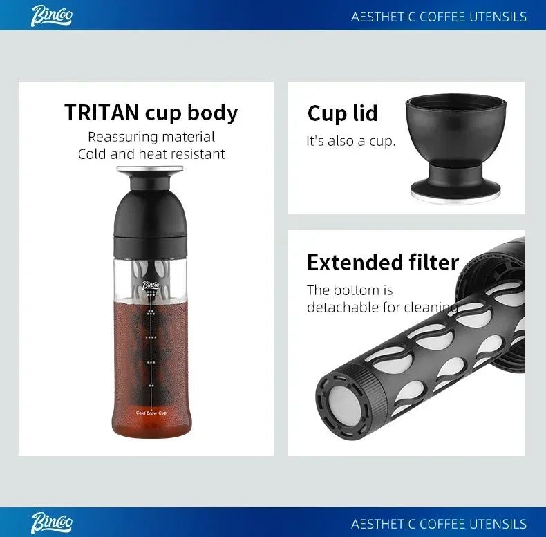 Bincoo Professional Cold Brew Coffee Maker, Safe Tritan Construction, Fine Mesh Filter, Temperature Resistant Portable Brewer