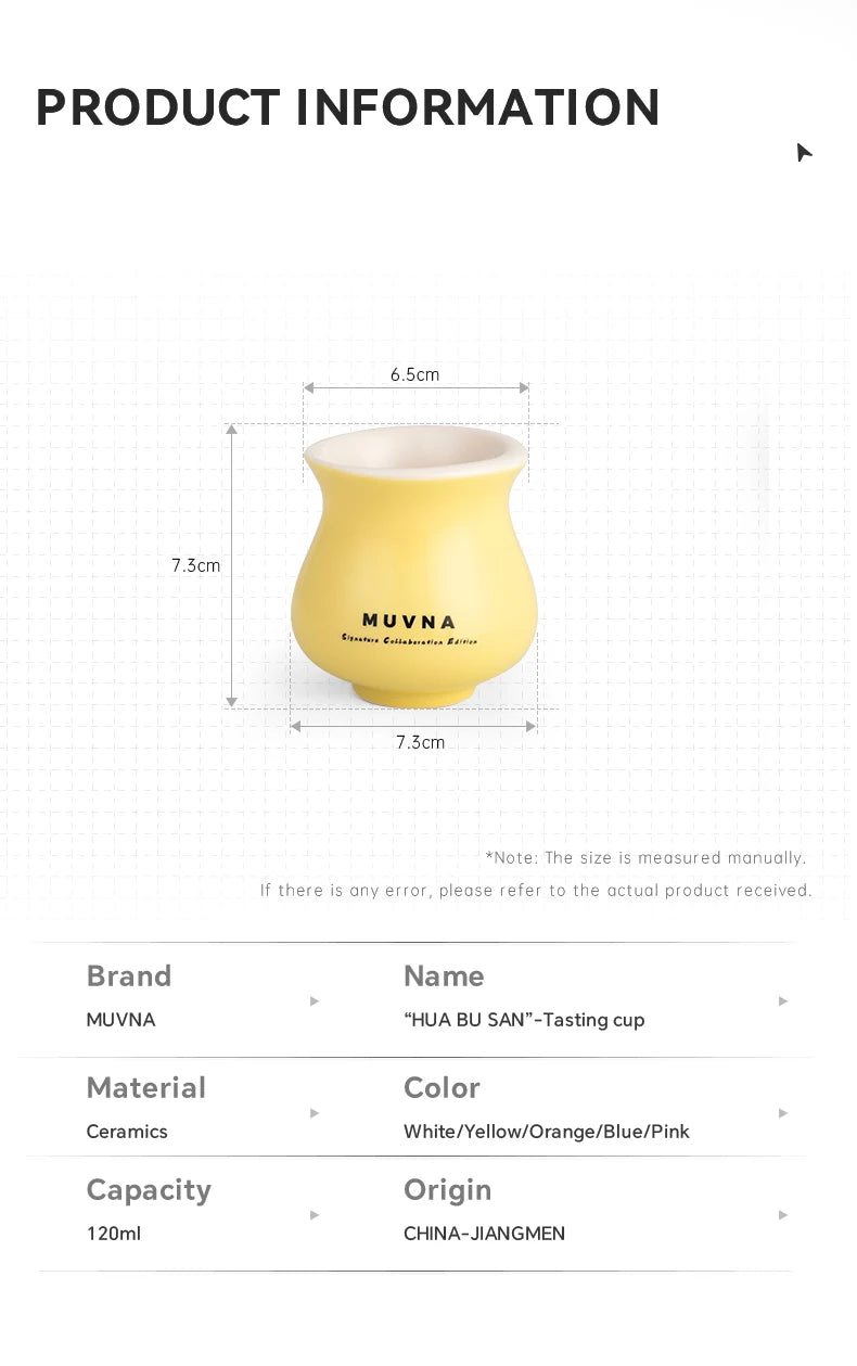 Muvna Ceramic Tasting Cup，120ml huabusan series Tea Cups，Coffee Espresso Cups for Latte, Cappuccino, Espresso Coffee and Tea