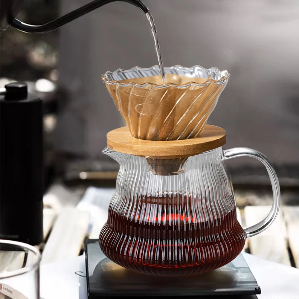 600ml Hand Brew Coffee Carafe Clouds Shape Clear Glass Kettle Sharing Pot with Lids Espresso Coffee Maker Accessories
