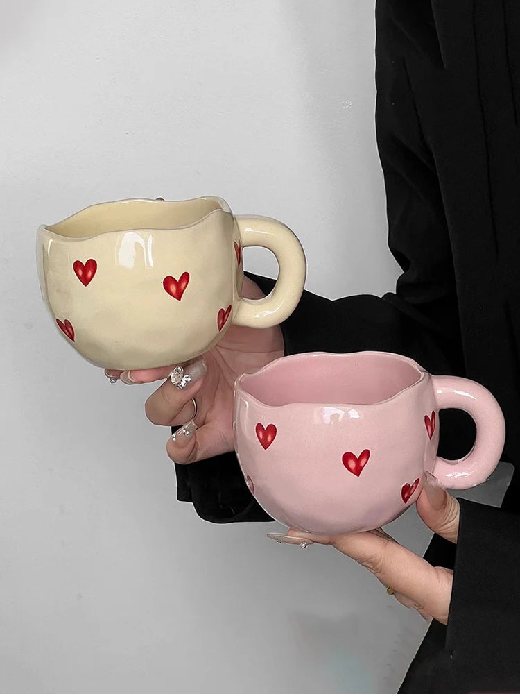 1pcs Hand Painted Love Mug Creative Heart  Water Cup Ceramic Milk Mug With Handle Valentine's Day Gift