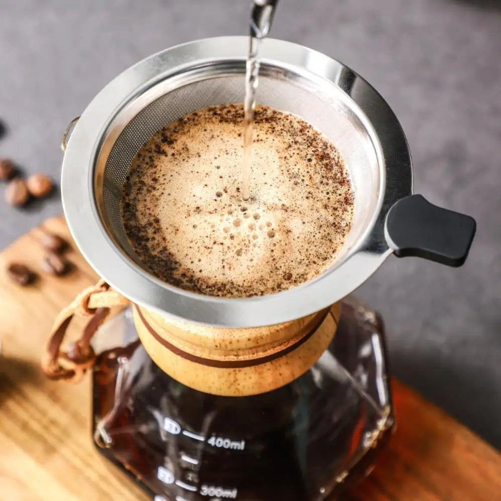 Glass Coffee Pot with Stainless Steel Filter Drip Brewing Hot Brewer Hand Brewed Coffee Pot with Filter Pour Over Coffee Maker
