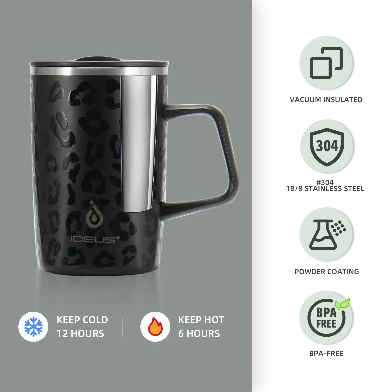 Ideus insulated coffee cup, stainless steel 450ml, with lid, double-layer vacuum insulated, suitable for home and office use