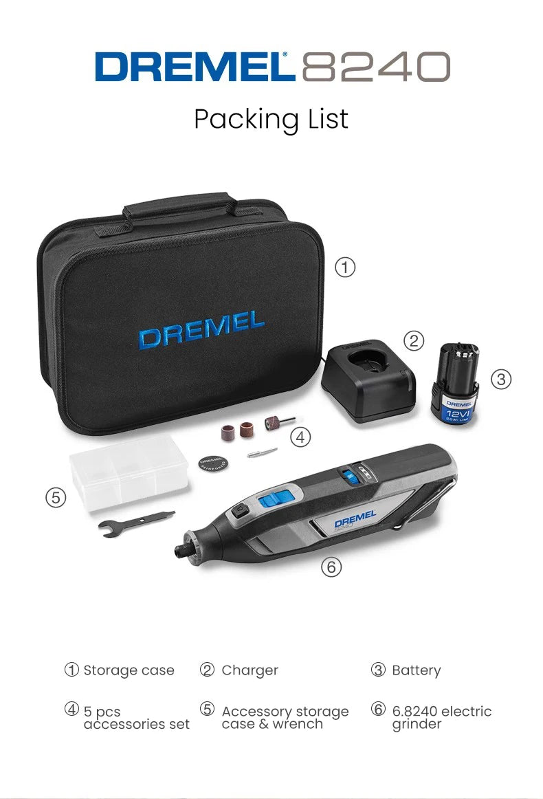 Dremel Cordless Electric Grinder 8240 N-5 12V Lithium-Ion Battery Variable Speed Rotary Tool for Polishing Grinding Cutting Sand