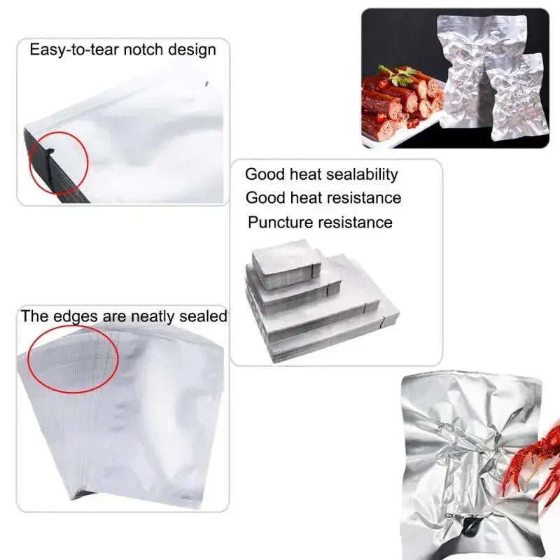 5-50pcs Vacuum Sealing Foil Bags Silver, Heat Sealable Aluminum Pouches for Ground Coffee,Spices,Moisture Proof&Light Blocking