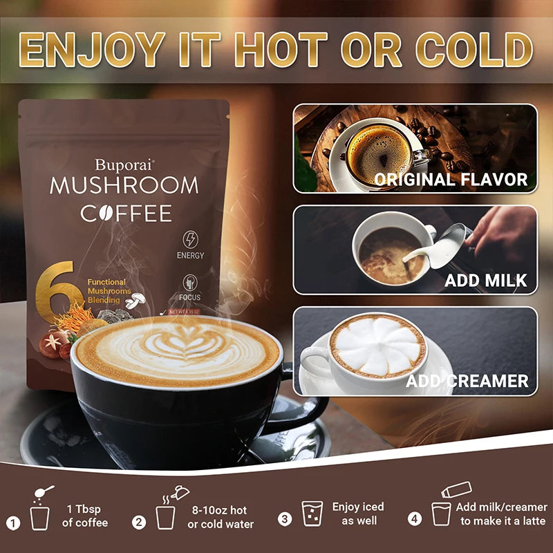Mushroom Coffee - Improves Concentration, Energy, Digestion and Immunity, Relieves Stress and Anxiety, Improves Sleep Quality