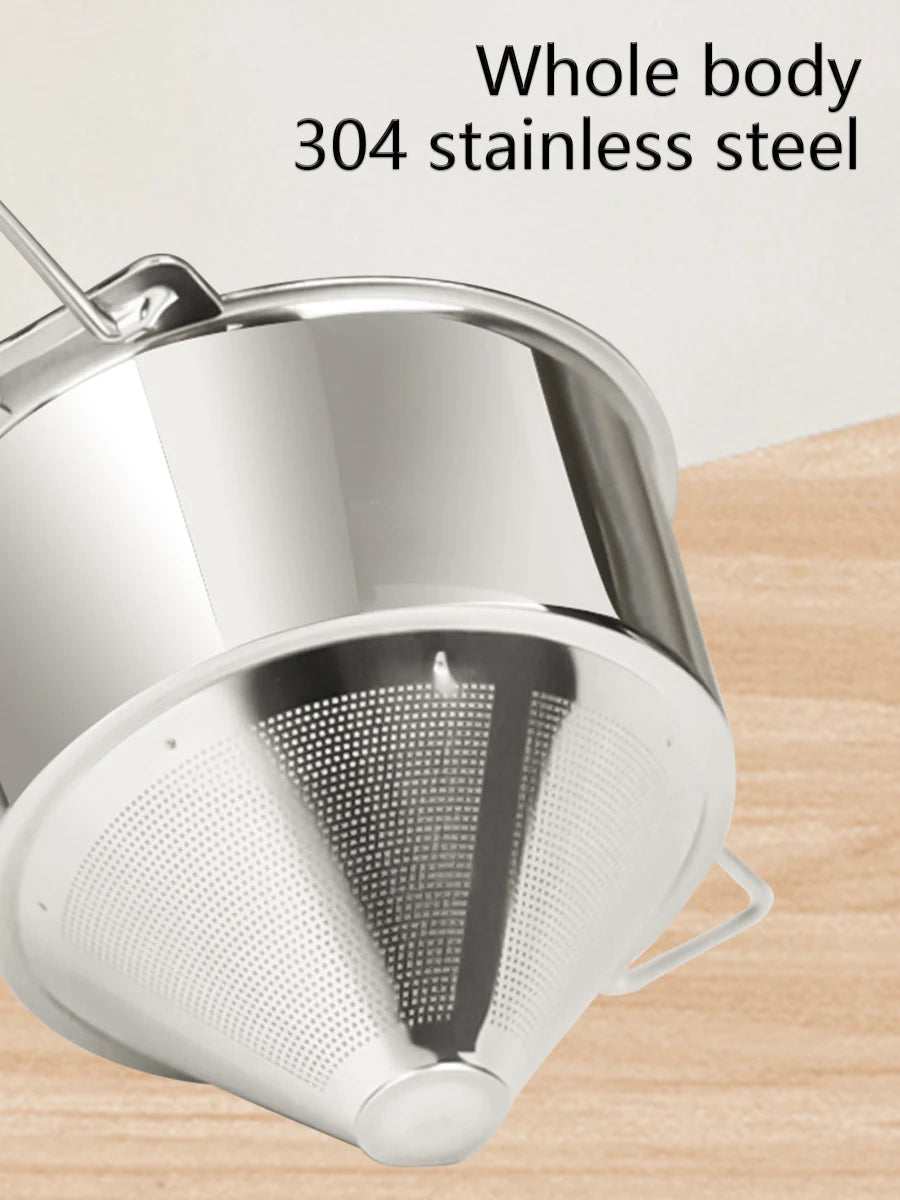Stainless steel folding ear filter cup, no filter paper, easy to carry and clean funnel, outdoor camping coffee utensils