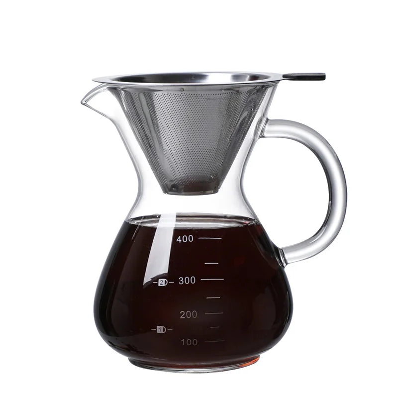 High Borosilicate Glass Coffee Sharing Pot, Pour Over Coffee Maker Set with Drip & Cold Brew Filter, Home Manual Coffee Brewer