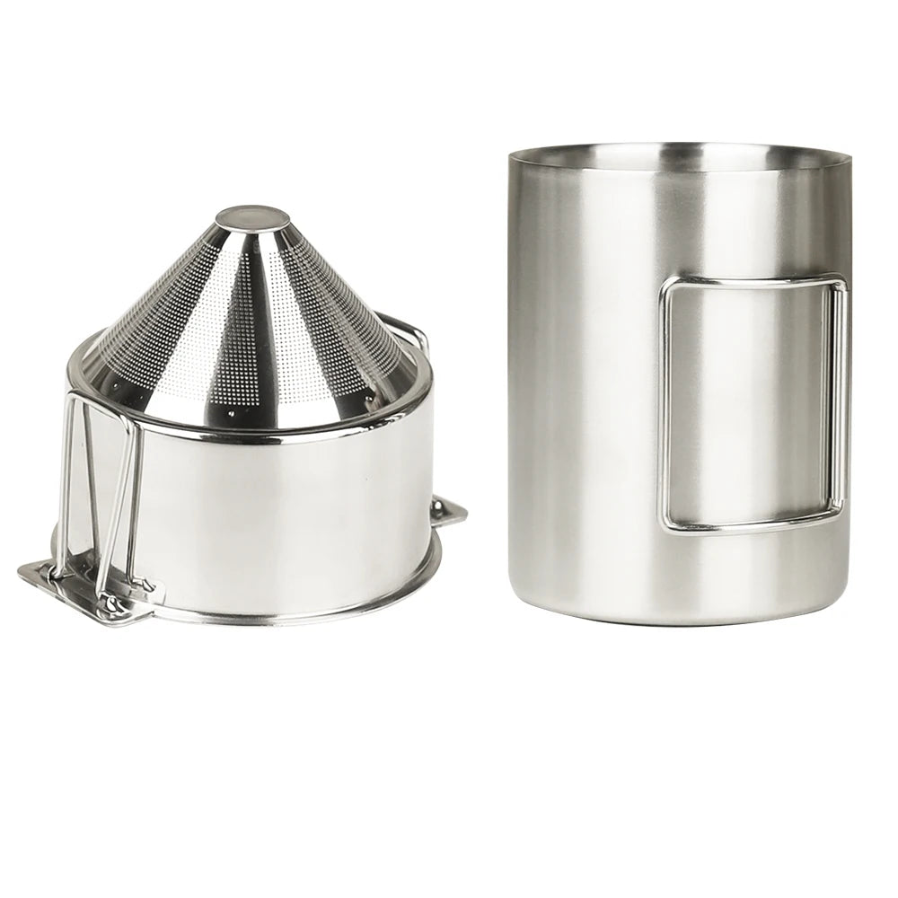 Stainless steel folding ear filter cup, no filter paper, easy to carry and clean funnel, outdoor camping coffee utensils