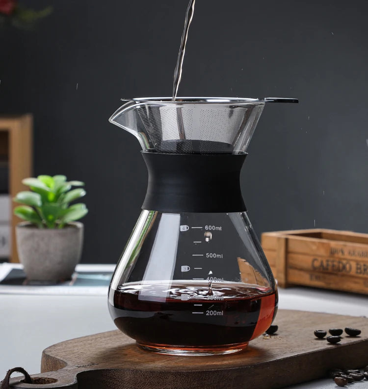 Glass Pour Over Coffee Maker Set with Sharing Carafe, Household Drip Coffee Brewer Kit for Home Brewing