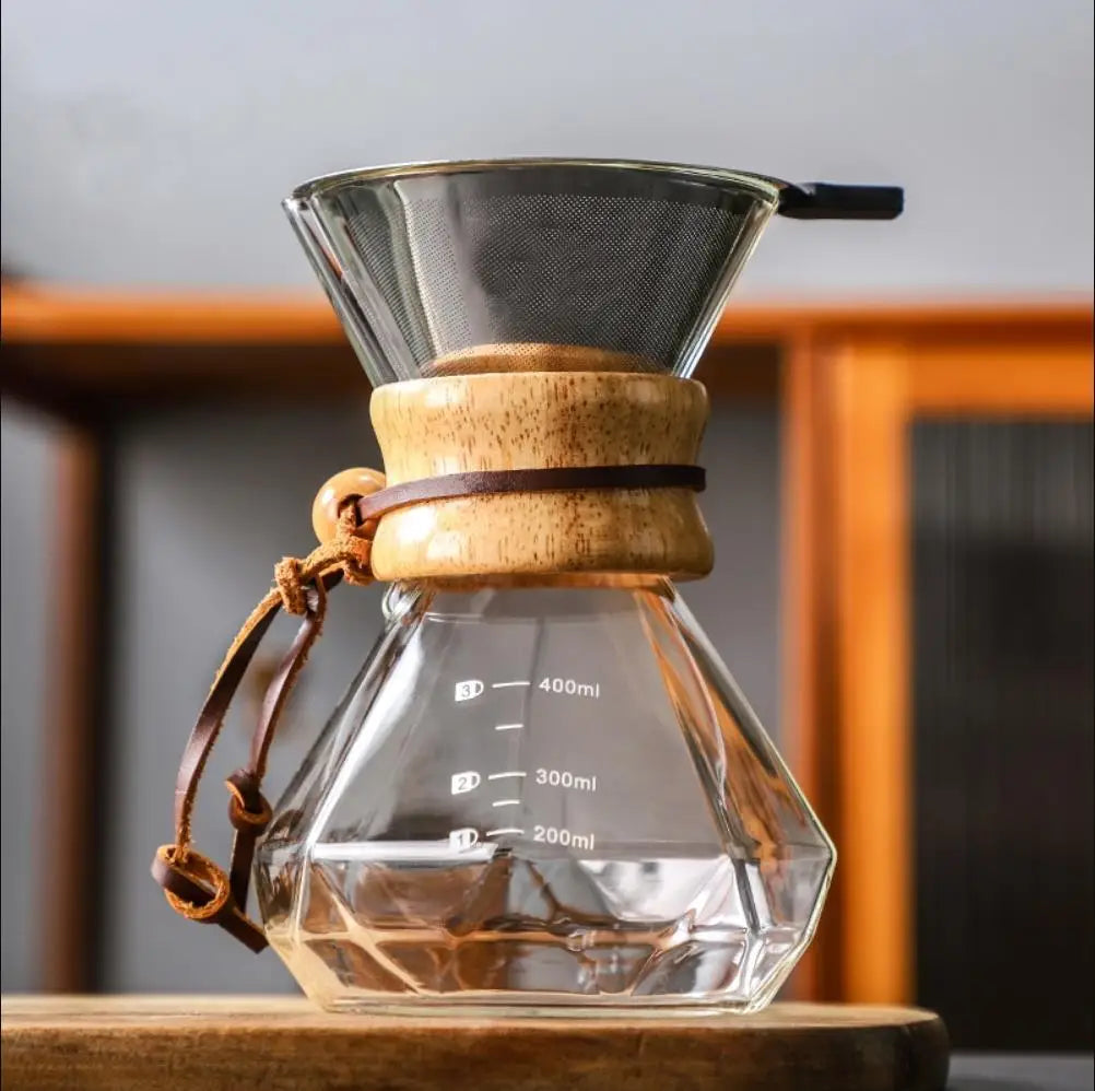 Glass Coffee Pot with Stainless Steel Filter Drip Brewing Hot Brewer Hand Brewed Coffee Pot with Filter Pour Over Coffee Maker