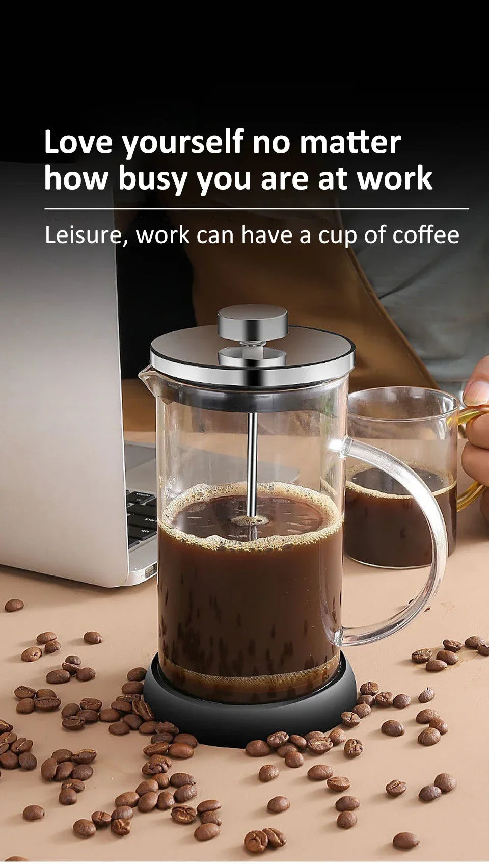 French Press Coffee Maker 28 Oz,Thickened Glass Stainless Steel Brewer,Cold Brew Cafetera Tea Pot for Kitchen Travel Camping