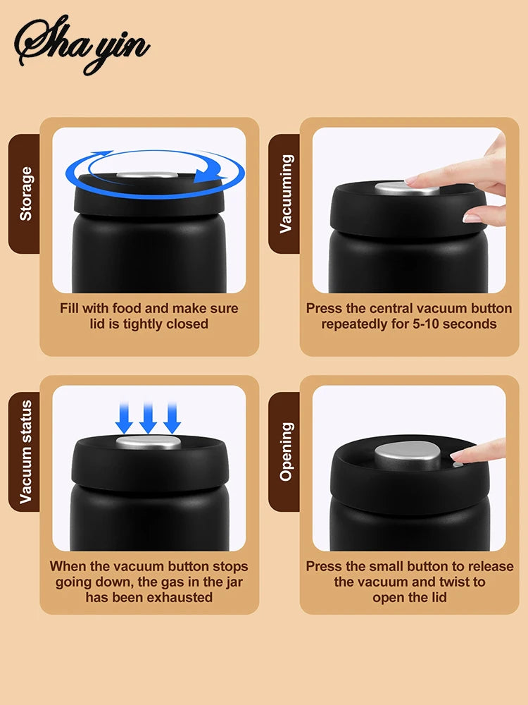 Coffee Beans Vacuum Sealed Jug 304 Stainless Steel Food Keep Fresh Storage Container Kitchen 1200ml Coffee Vacuum Canister