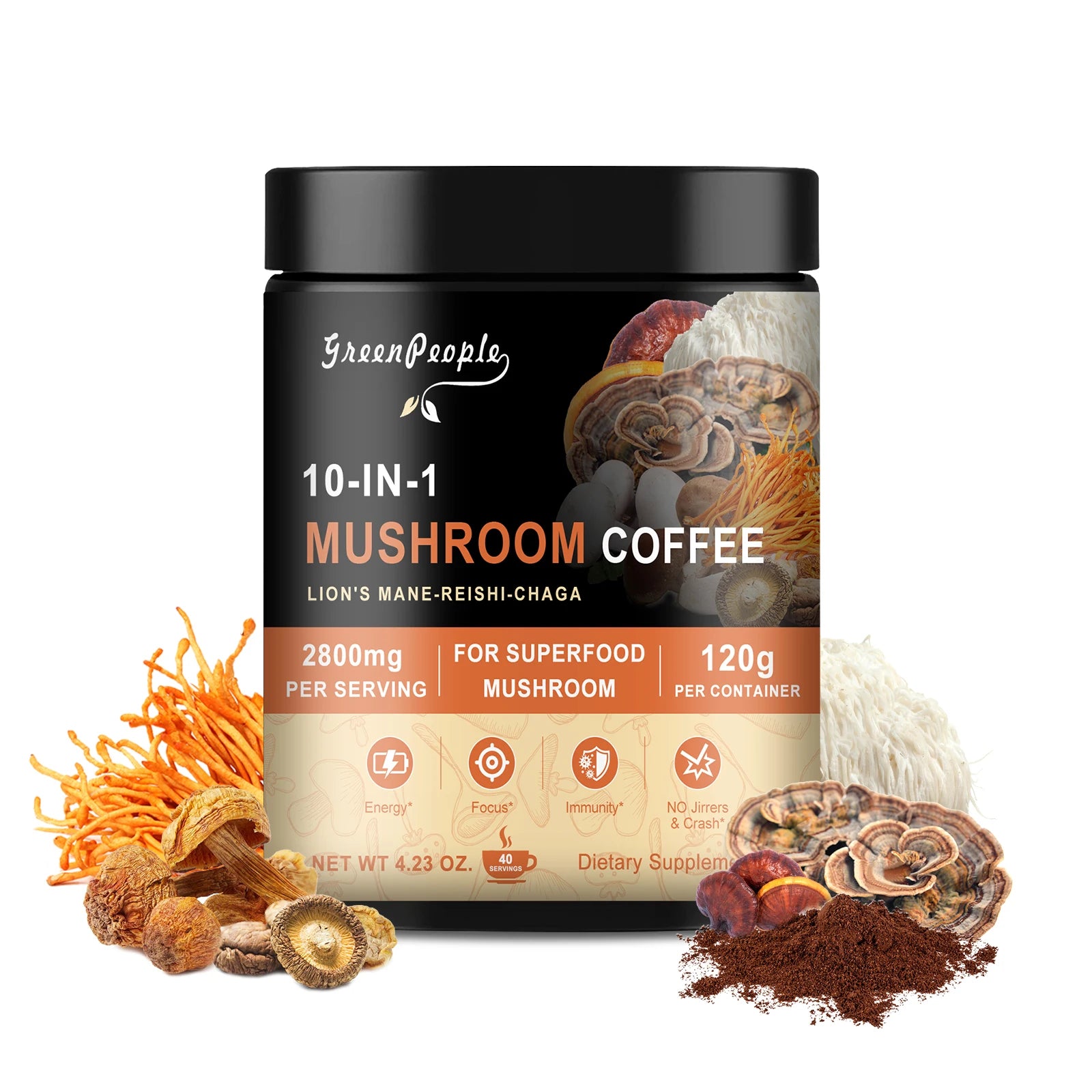 Organic Mushroom Ground Coffee with Lion's Mane Mushroom and Chaga for Better Focus and Immune Support Memory| 120g