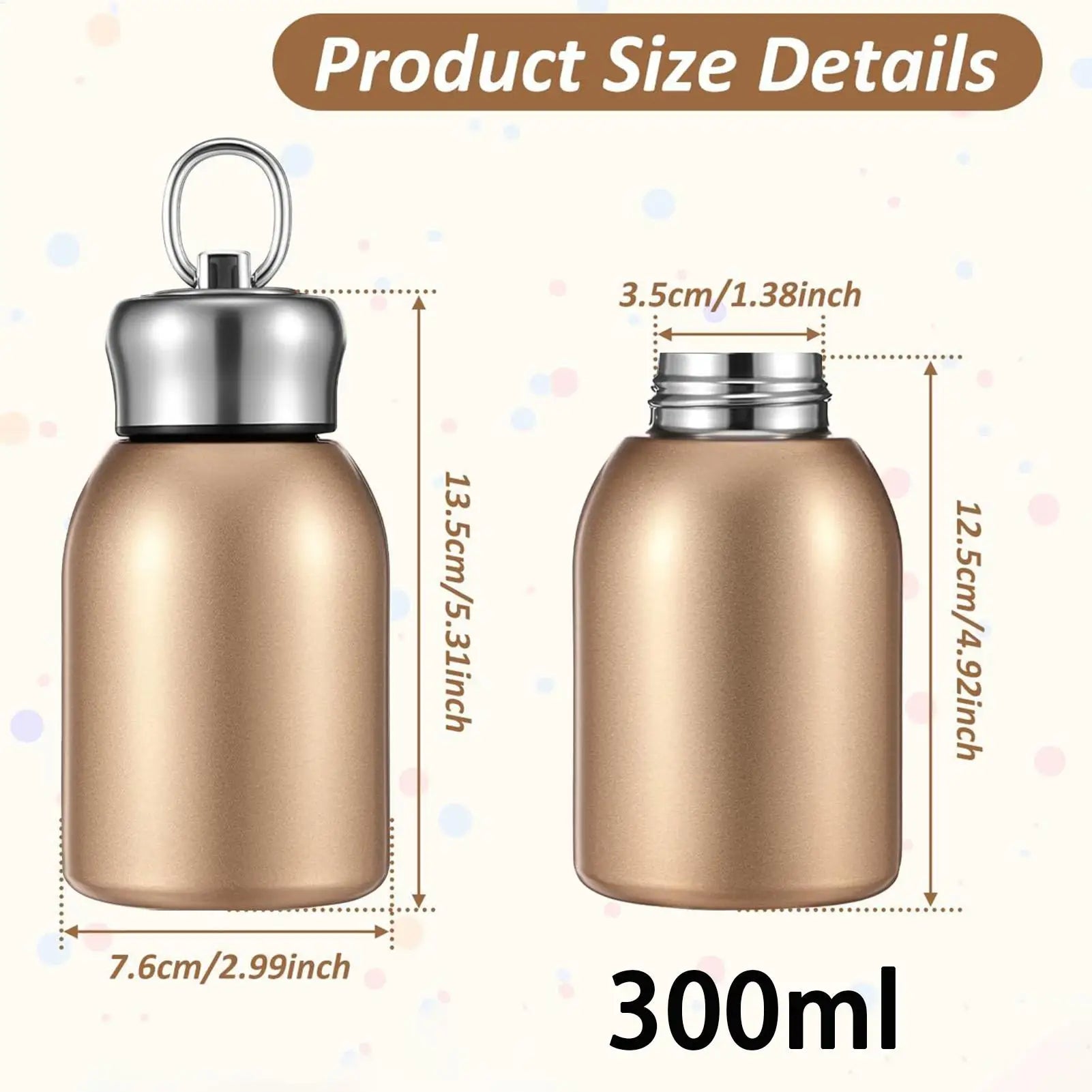 Portable Stainless Steel Water Bottle 300ml Leak-Proof Mini Insulated Coffee Bottle for Hot/Cold Drinks, Travel, Camping, Hiking