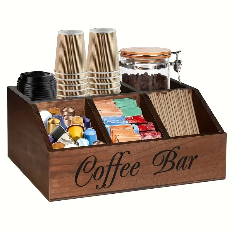A Boutique Coffee Storage Box | Classic Wooden Multipurpose Organizer For Coffee Supplies, Shelf Baskets