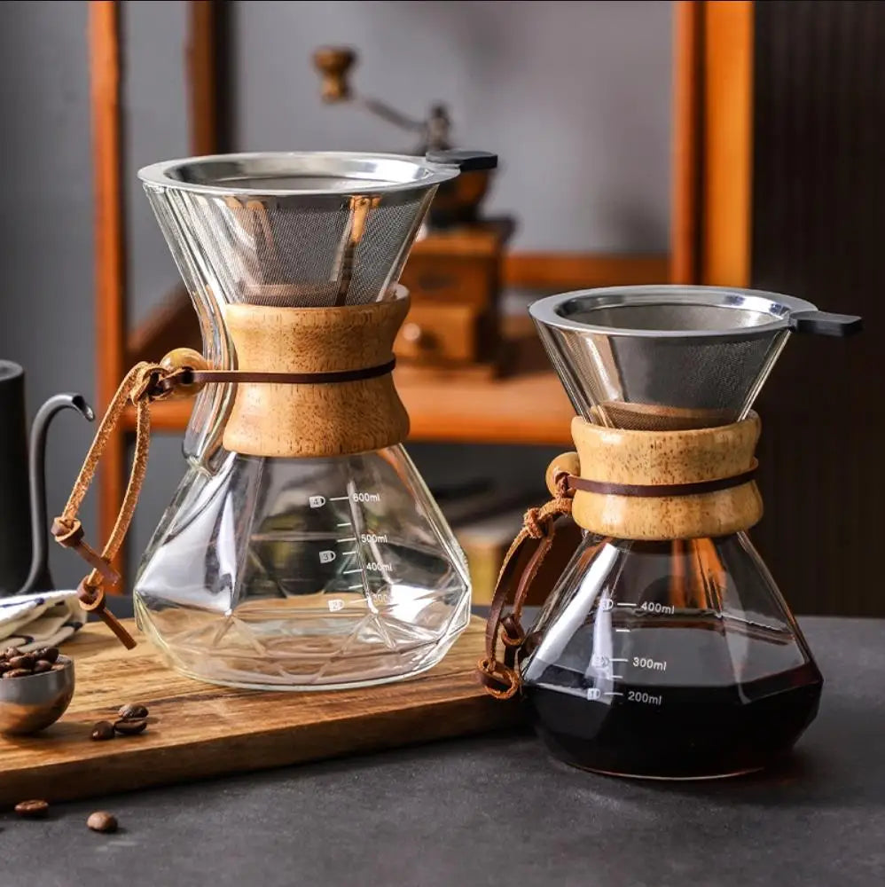 Glass Coffee Pot with Stainless Steel Filter Drip Brewing Hot Brewer Hand Brewed Coffee Pot with Filter Pour Over Coffee Maker