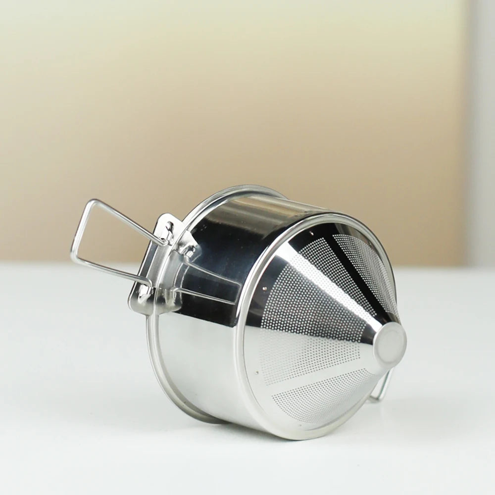 Stainless steel folding ear filter cup, no filter paper, easy to carry and clean funnel, outdoor camping coffee utensils