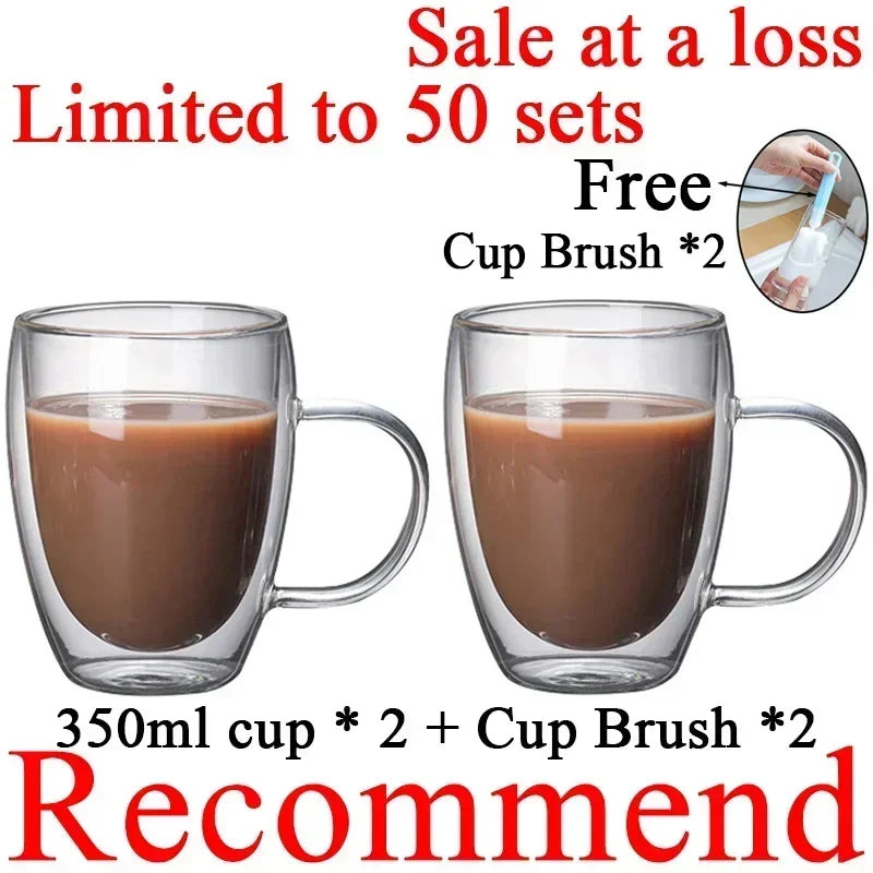 Double Wall High Borosilicate Glass Mug Heat Resistant Tea Milk Lemon Juice Coffee Water Cup Bar Drinkware Lover Gift Creativity