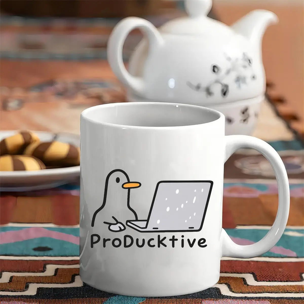 ProDucktive Funny Duck Coffee Mug - Cute Duck with Laptop Design,  Ceramic Travel Mug with Handle, Hand Wash Only, Reusable